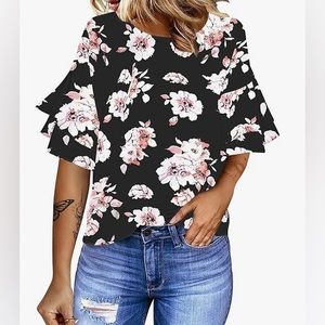 luvamia black floral blouse - size large